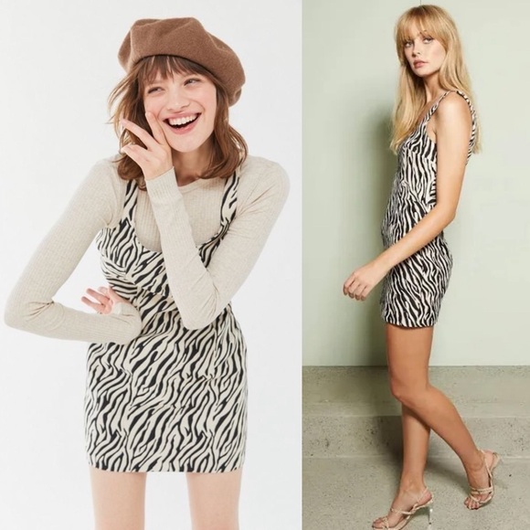 BEC BRIDGE 90s Zebra Stripe Square Neck Sleeveless Cutout Open Back Mini Dress 6 - Picture 3 of 13